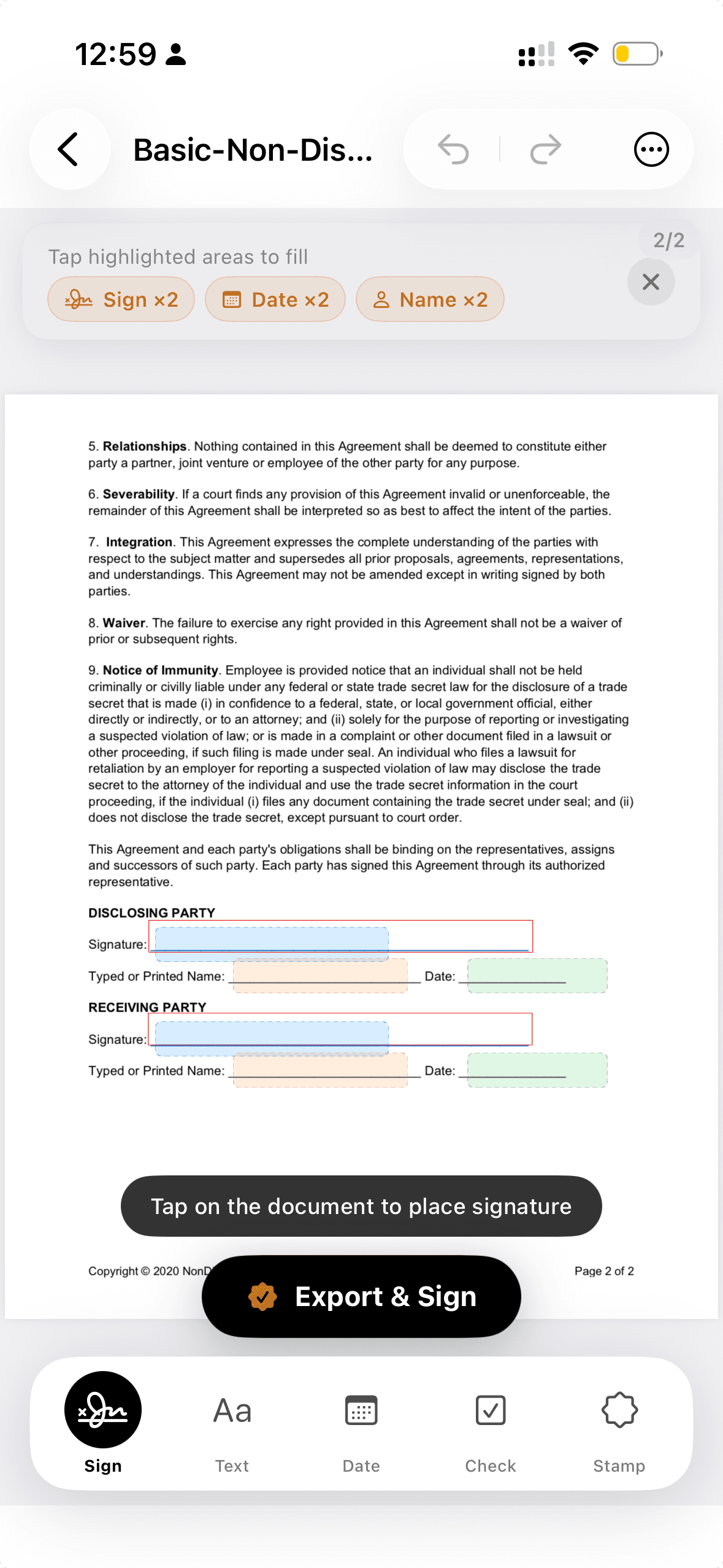 AI detects signature and date fields