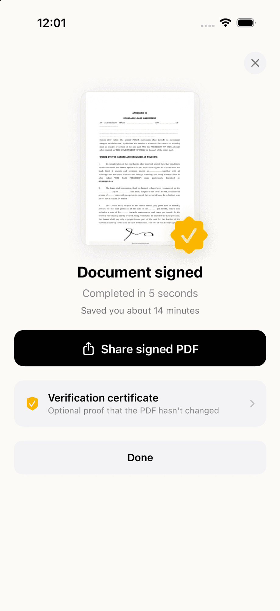 Your signed PDF, ready to send back from iPhone.