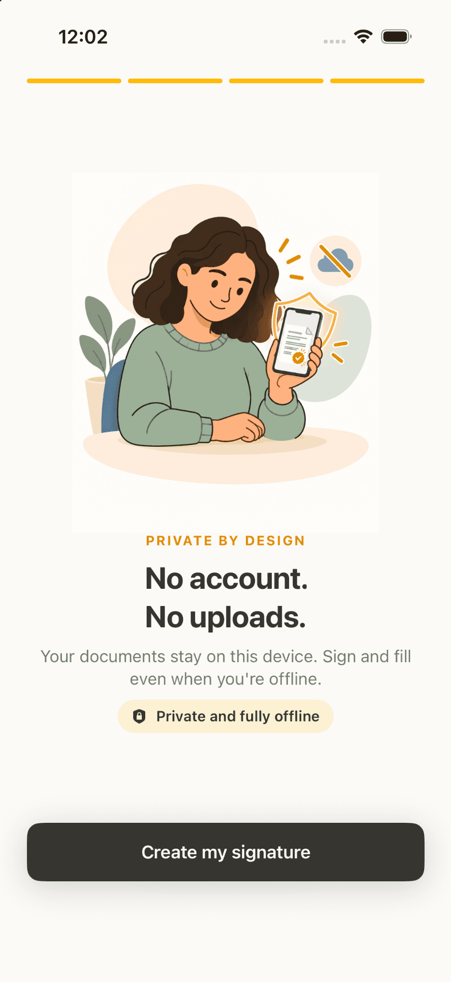 No account, no uploads: documents stay on this device