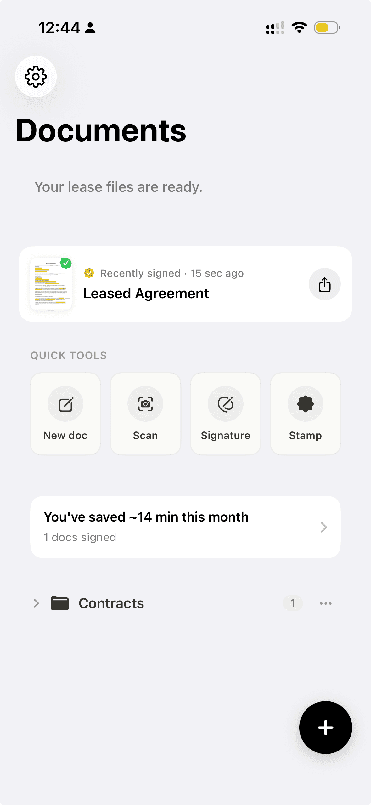 Dashboard with smart folders and time saved